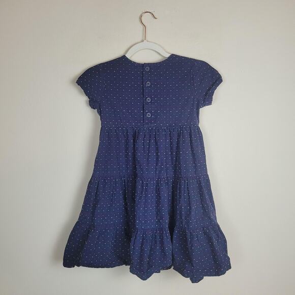 Hanna Andersson Dress Girls 6-7 Blue Twirl Tiered Short Sleeve Cotton Dots Print - Picture 2 of 7